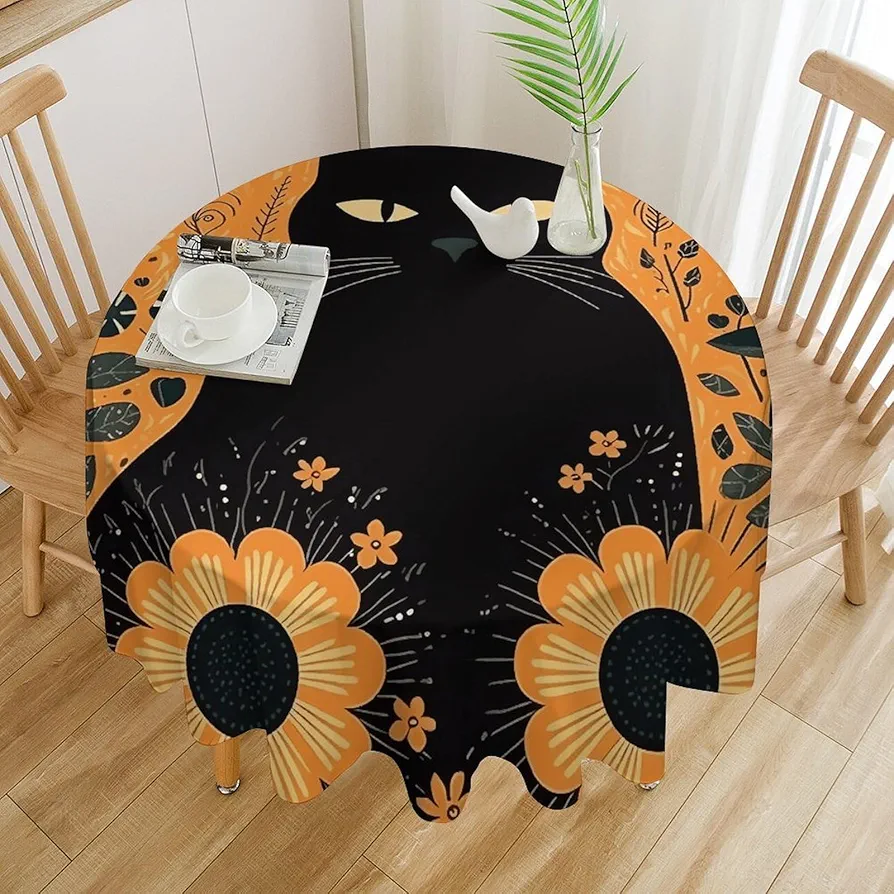 Sunflowers and Flowers Tablecloth Waterproof Wrinkle Resistant Round Table Cover 70x70in Washable Table Cloth for Indoor Outdoor Kitchen Dining Room Holiday Decorative 60 Inch