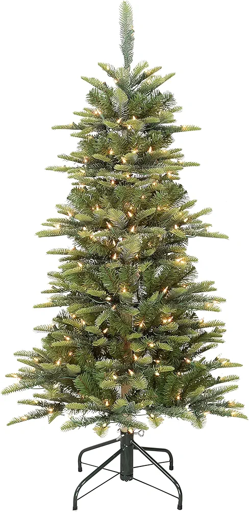 Puleo International Pre-Lit 4.5' Slim Aspen Fir Artificial Christmas Tree with 200 Lights, Green