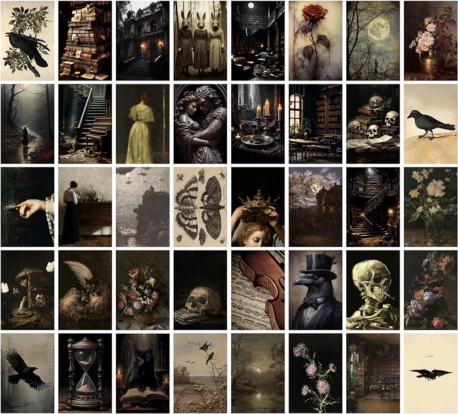 97 Decor Moody Dark Academia Decor - 40Pcs Victorian Gothic Decor for Home, Vintage Dark Academia Wall Art Prints, Witchy Goth Wall Collage Kit (4x6)