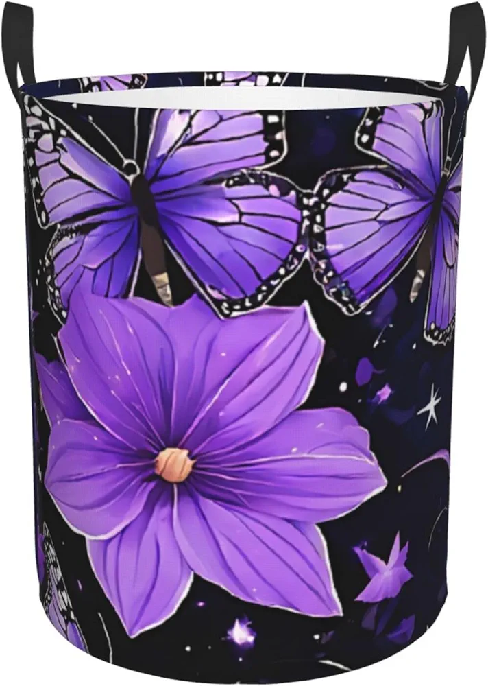 Laundry Baskets with Handles Waterproof Small inches Storage Basket, Collapsible Laundry Hampers, Laundry Room Organization & Apartment Essentials - Beautiful glowing butterfly