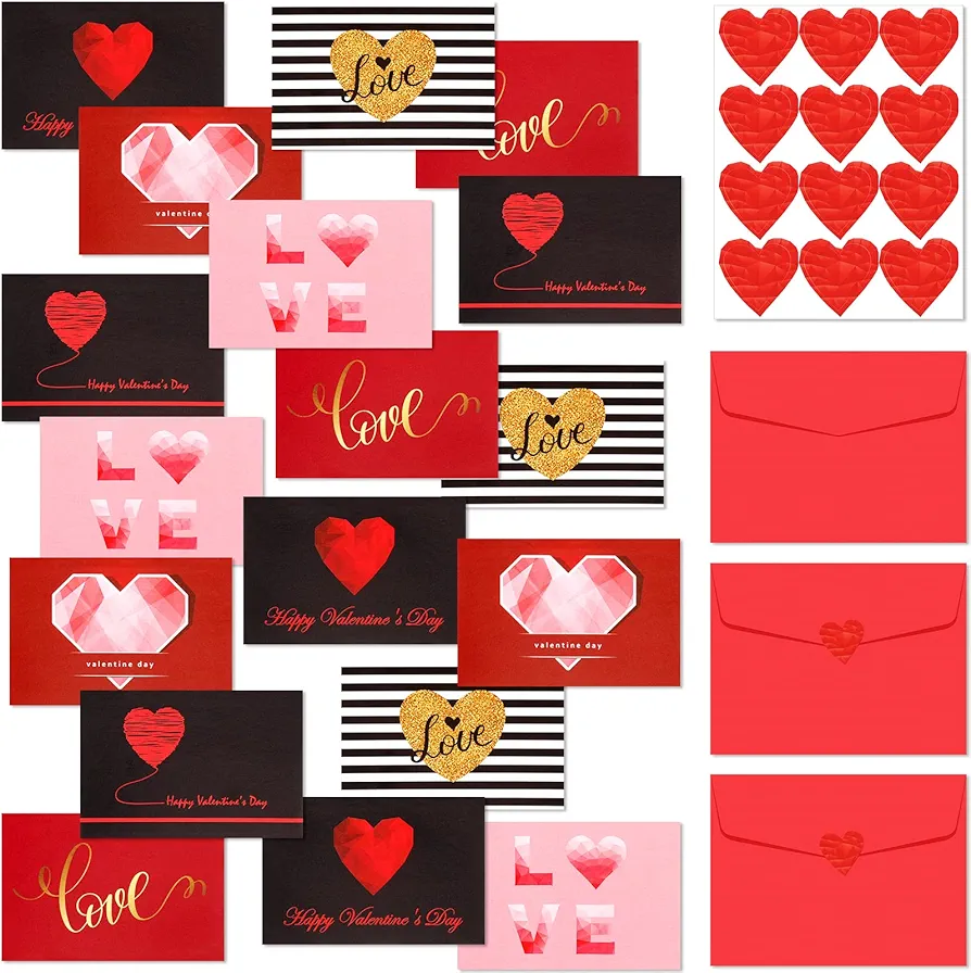 Yexiya 240 Sets Mini Valentine's Day Cards Assortment Bulk Love Heart Classroom Kids Greeting Cards Foldable Wedding Card Flower Card with Envelopes and Stickers for Valentines Day Cards Pack