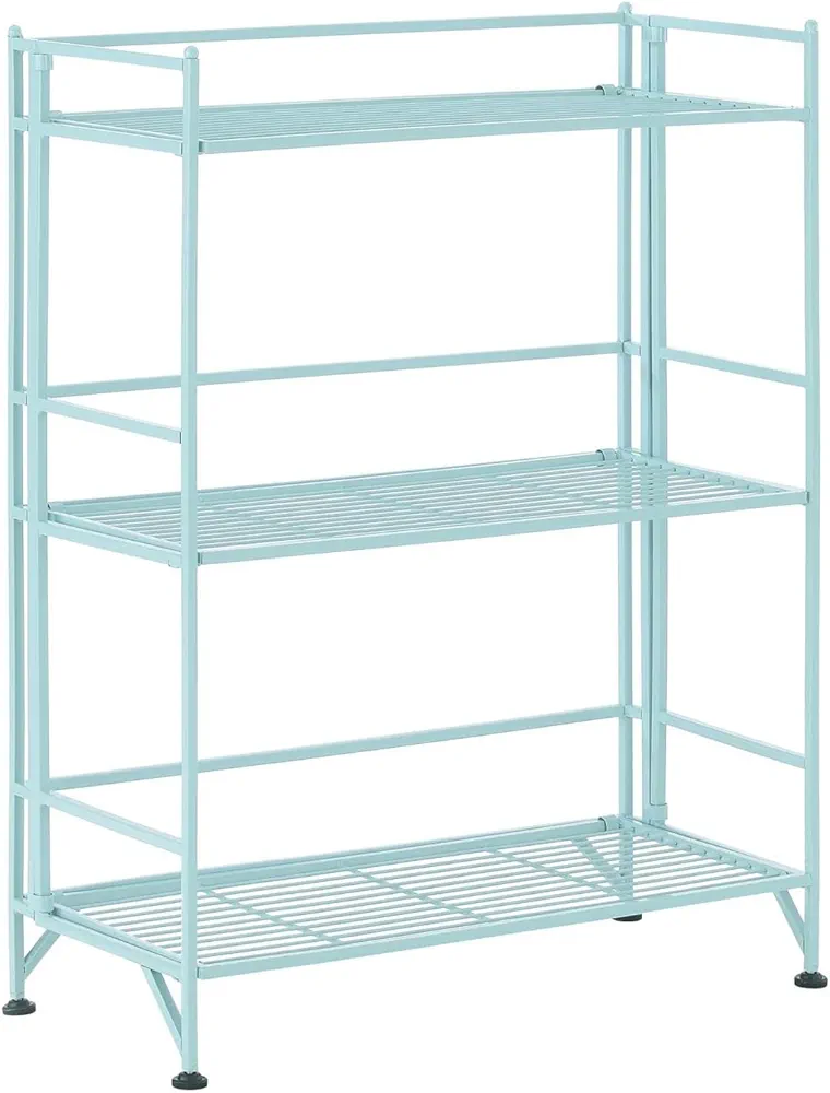 Convenience Concepts Xtra Storage Shelves-3-Tier Wide Folding Metal, Modern Shelves Display in Living Room, Bathroom, Office, Kitchen, Garage, Sea Foam