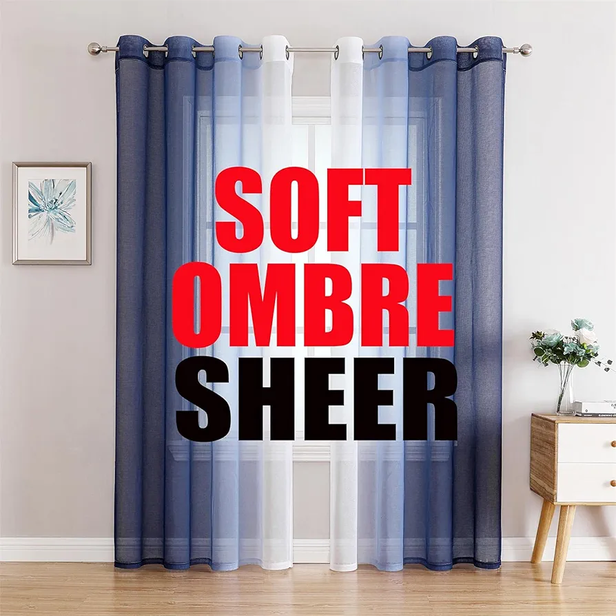 G2000 Sheer Curtains & Drapes 84 Inches Long Navy Blue and White Ombre Curtains for Bedroom Living Room Window Light Filtering Grommet Curtains for Patio Sliding Glass Door 2 Panels