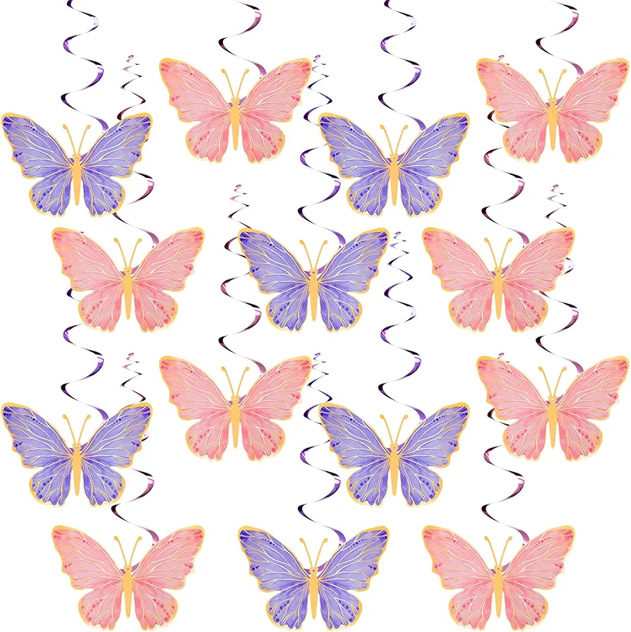 48 Pcs Butterfly Hanging Swirl Decorations for Girls Spring Butterfly Hanging Swirl Party Supplies for Birthday Wedding Party Home Classroom Baby Shower Supplies