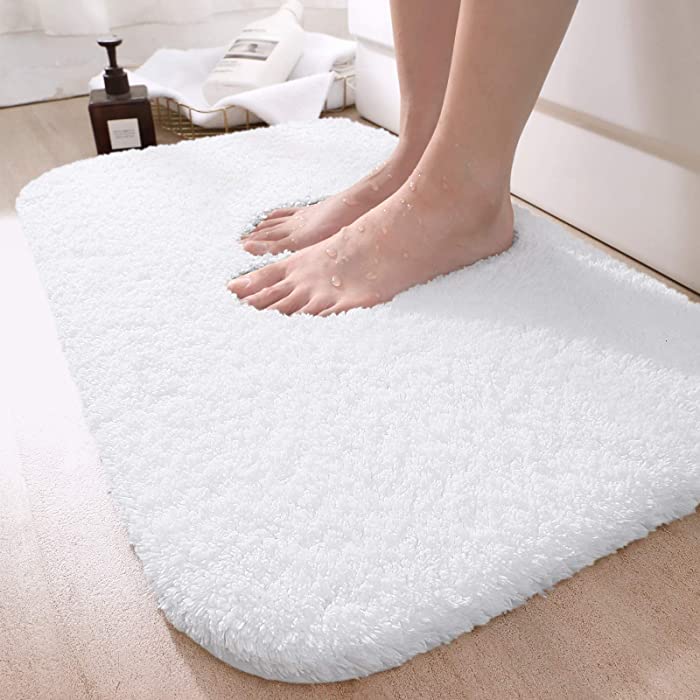 DEXI Bathroom Rug Mat, 43x24, Extra Soft and Absorbent Bath Rugs, Machine Wash Dry, Non-Slip Carpet Mat for Tub, Shower, and Bath Room, White