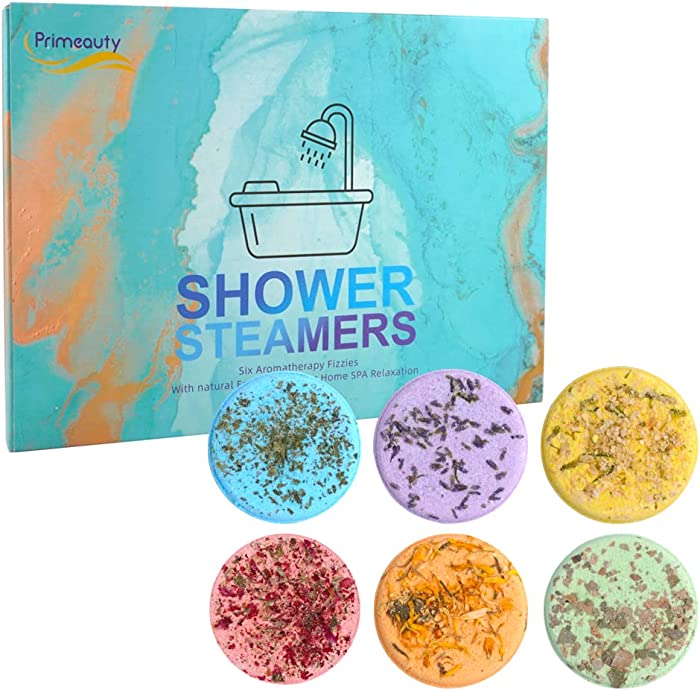 primeauty Shower Bombs Steamers Aromatherapy Gifts for Women,6 Pack Shower Bombs with Essential Oils for Stress Relief -Scented Aromatherapy Shower Bath Bombs Steamer