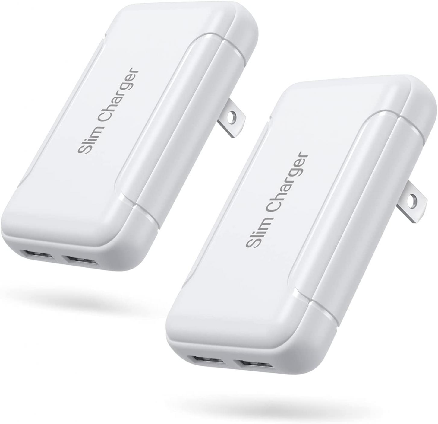 USB Wall Charger, Foldable Charger Adapter, Pofesun 2-Pack Dual Port Foldable Fast Charger Block Power Adapter Compatible for iPhone 11/ Pro/MAX/X/XS/XR/XS Max/8/7/6/Plus,Pad,Samsung Galaxy-White