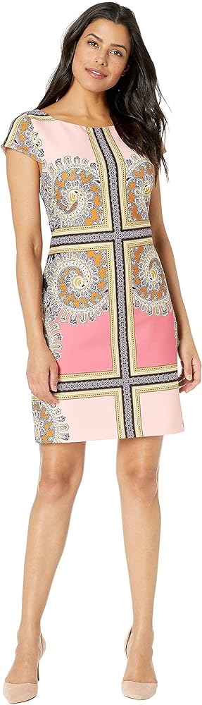 Vince Camuto Women's Patterned Scuba Crepe Cap Sleeve Shift Dress