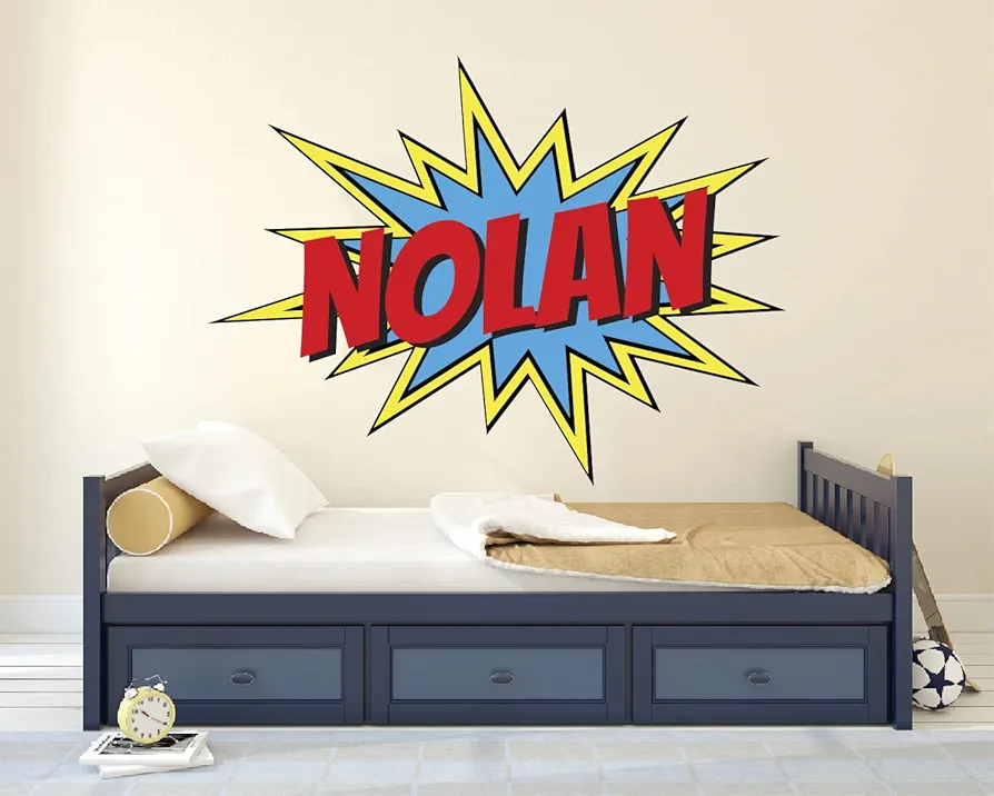 Custom Comic Name Wall Decal - Personalized Comic Name Wall Art Decal - Superheroes Nursery Wall Decor - Wall Decal for Nursery Bedroom Decoration (Small Wide 16''x15'' Height)