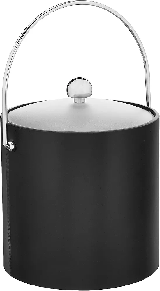 Kraftware Bartenders Choice Fun Colors Collection Ice Bucket 3-Quart, Black, Double Wall Construction, Keep Ice Perfectly Chilled, Hotel Ice Bucket, Guest Room Bar Area Ice Bucket, Bale Handle