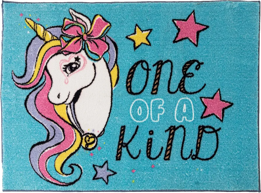 Gertmenian Nick Jr. JoJo Siwa Area Rug, Girls Home Decor Suitable for Classroom, Nursery, Bedroom, or Play Area, Ideal for Kids and Young Children 40x54in Blue/Teal, One of a Kind Unicorn 19839