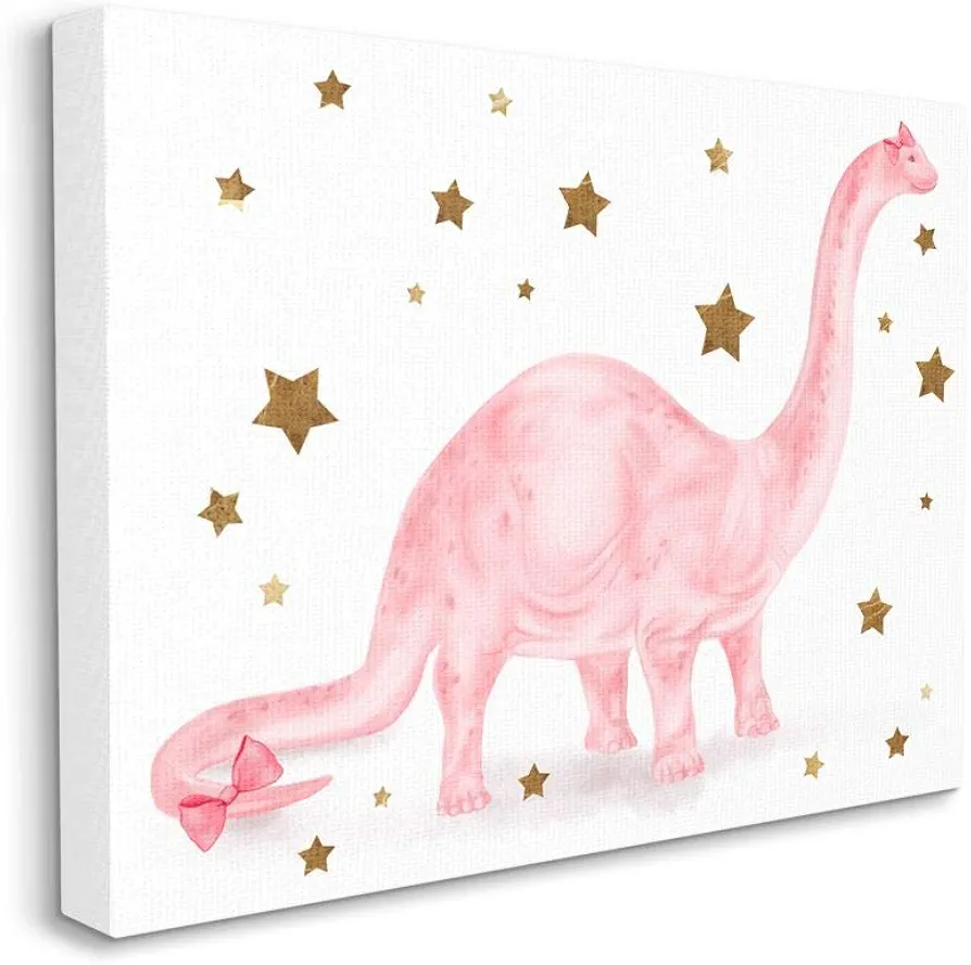 Stupell Industries Pink Dinosaur Gold Stars Kids Design, Designed by Daphne Polselli Wall Art, 16 x 1.5 x 20, Canvas