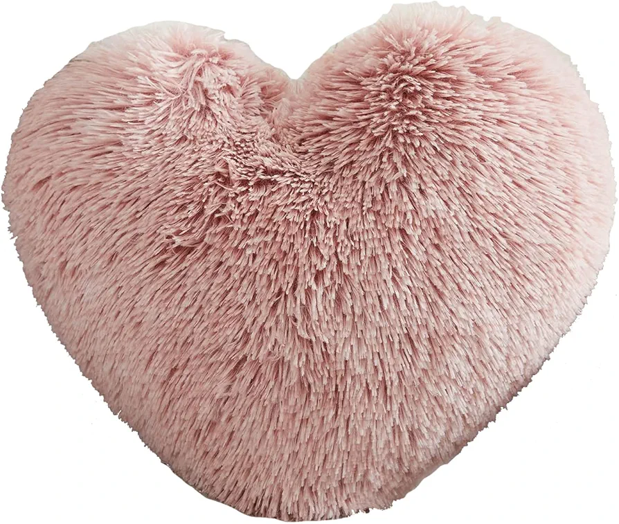 MorroMorn Fluffy Heart Throw Pillows, Shaggy Decorative Pillow for Sofa Couch Bed, Cute Room Decor Gifts for Women Girls Kids - Decorations for Valentines Day Mothers Day Christmas (Blush)