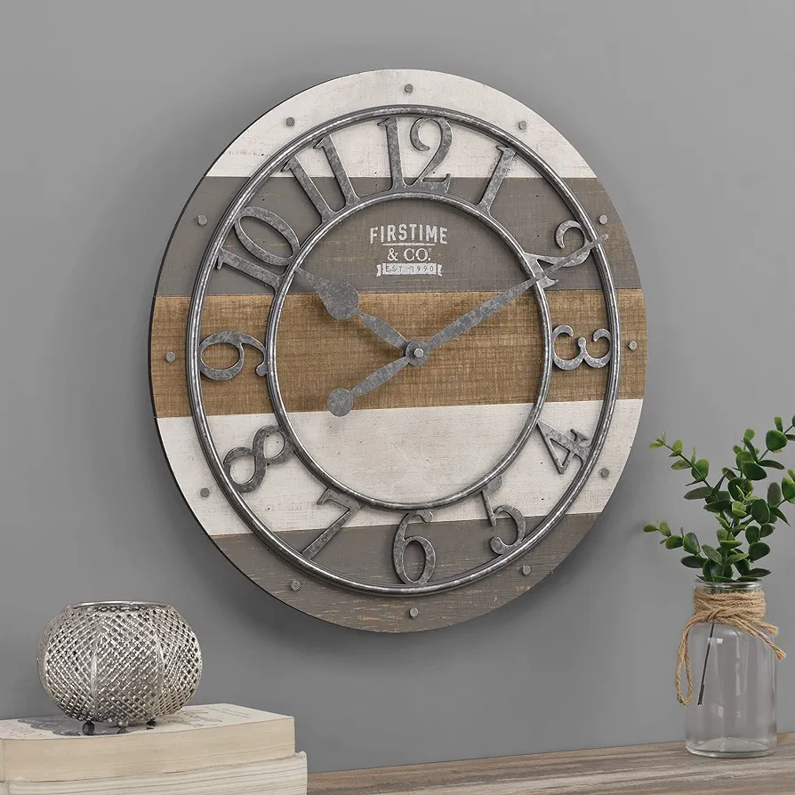 FirsTime & Co. Multicolor Shabby Pallet Wall Clock, Vintage Decor for Living Room, Home Office, Round, Wood, Farmhouse, 16 inches