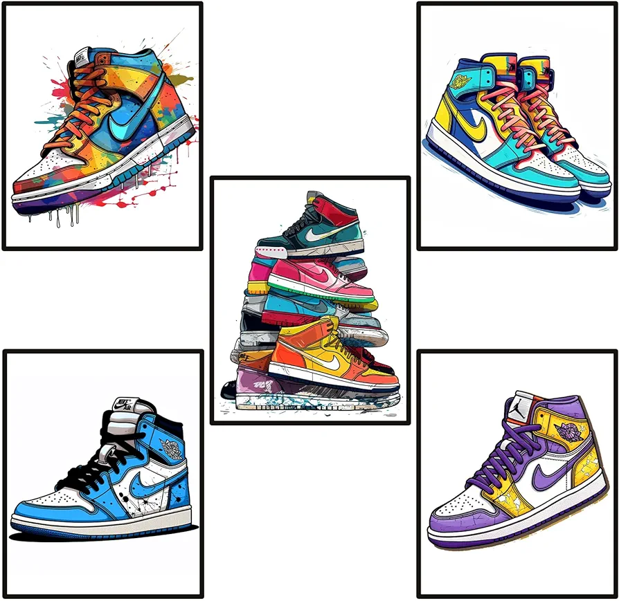 Sneakers Poster Hypebeast Sneakerhead Room Decor Unframed Set of 5 (8 x 10 Inch) Hypebeast Posters Sneakers Wall Art Decor AJ Wall Art Sneakerhead Poster Sneaker Air Gym Shoes Shoebox Collection