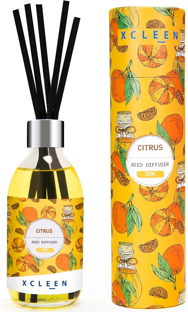 Reed Diffuser, Citrus Oil Diffusers with 6 Fiber Sticks, Real Citrus! 6.76 Oz(200ml) Reed Diffusers for Home Bathroom Air Freshener, Room & Office Decor