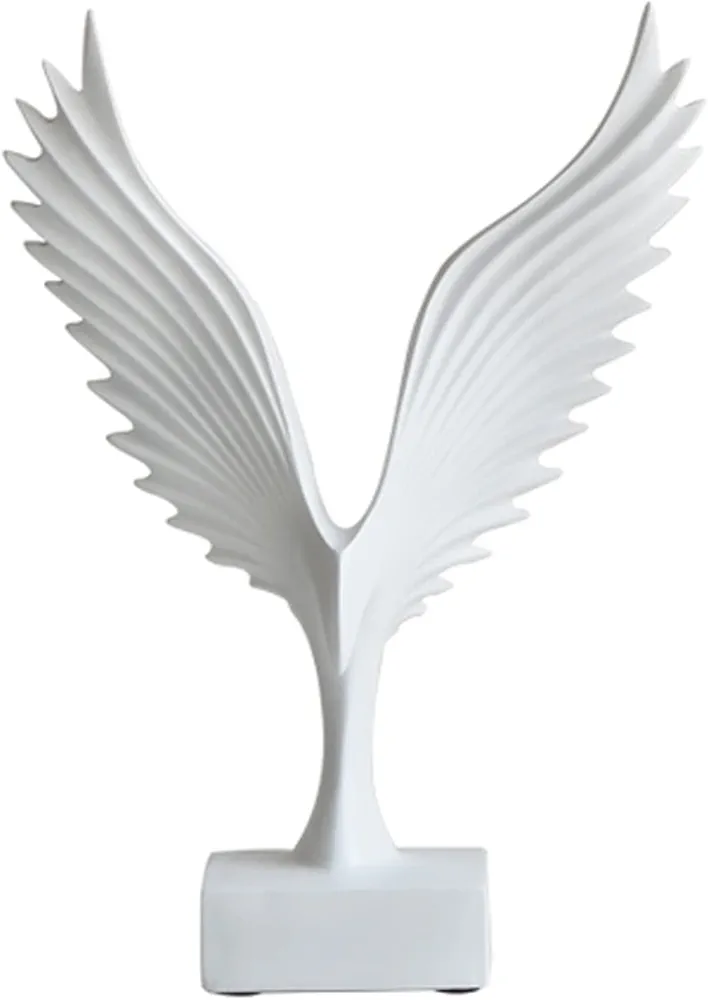 Ornaments Handmade Resin Abstract Sculpture Ornament Solid Color Wings Soaring Statue Ornaments Living Room Bedroom Office Desktop Decor Desktop Decorations(White,A)