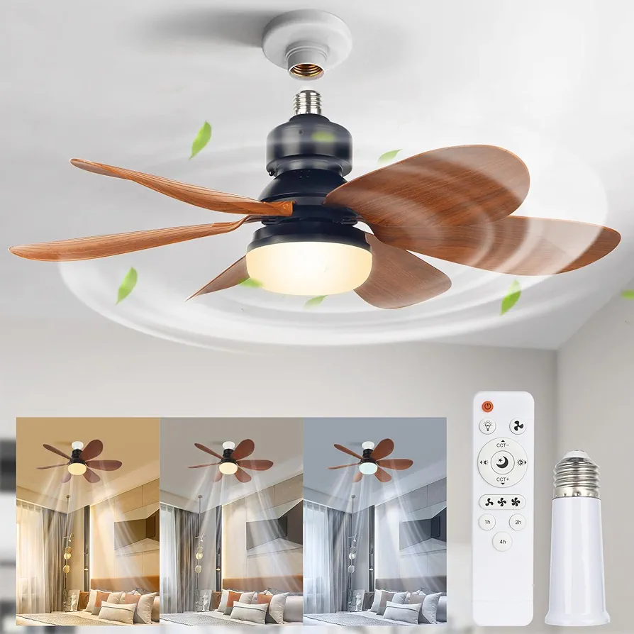 DGO Socket Fan Light Ceiling Fans with Lights and Remote Control,Dimmable LED Ceiling Fan with Lights,2000 Lumens Light Bulb Screw in Ceiling Fan for Room,Bedroom,Living Room,Garage,Kitchen