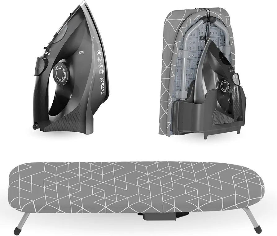 XABITAT Iron and Ironing Board Set | Foldable Table Top Ironing Board W/Steam Iron | Portable Space Saving Combo for Mini Laundry Room | 1500W Steam Iron | Anti Drip | Thermal Protection Technology