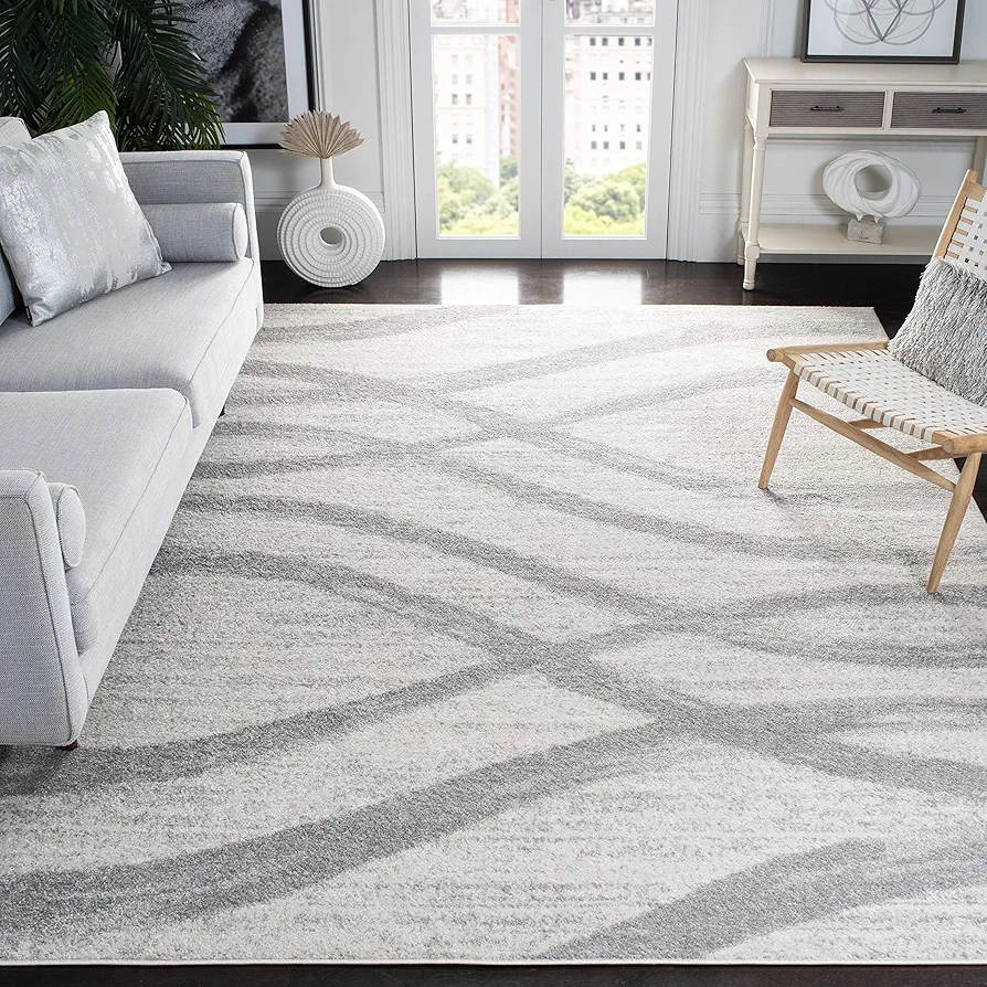 SAFAVIEH Adirondack Collection Area Rug - 9' x 12', Cream & Grey, Modern Wave Distressed Design, Non-Shedding & Easy Care, Ideal for High Traffic Areas in Living Room, Bedroom (ADR125C)