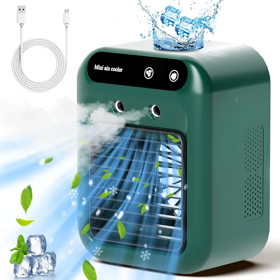 Portable Air Conditioners, 1800mAh Rechargeable Mini Air Conditioner, 500ML Evaporative Air Cooler with Misting Fan, Personal Small Air Conditioner for Room, Office and Travel