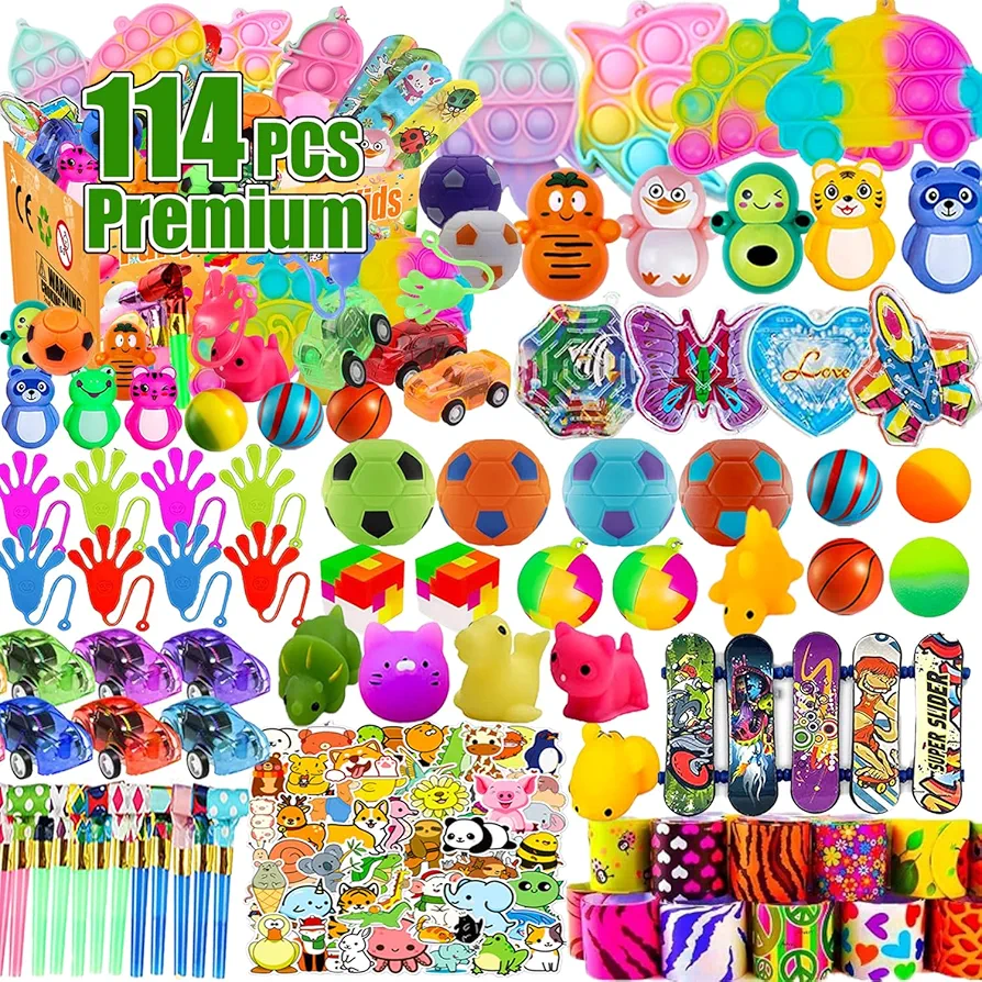 114 Pcs Party Favors for Kids 4-8, Prizes Box Toys for Kids Classroom, Treasure Box Toys for Classroom, Treasure Chest, Pinata Fillers Goodie Bag Stuffers, Valentines Day Gifts for Kids