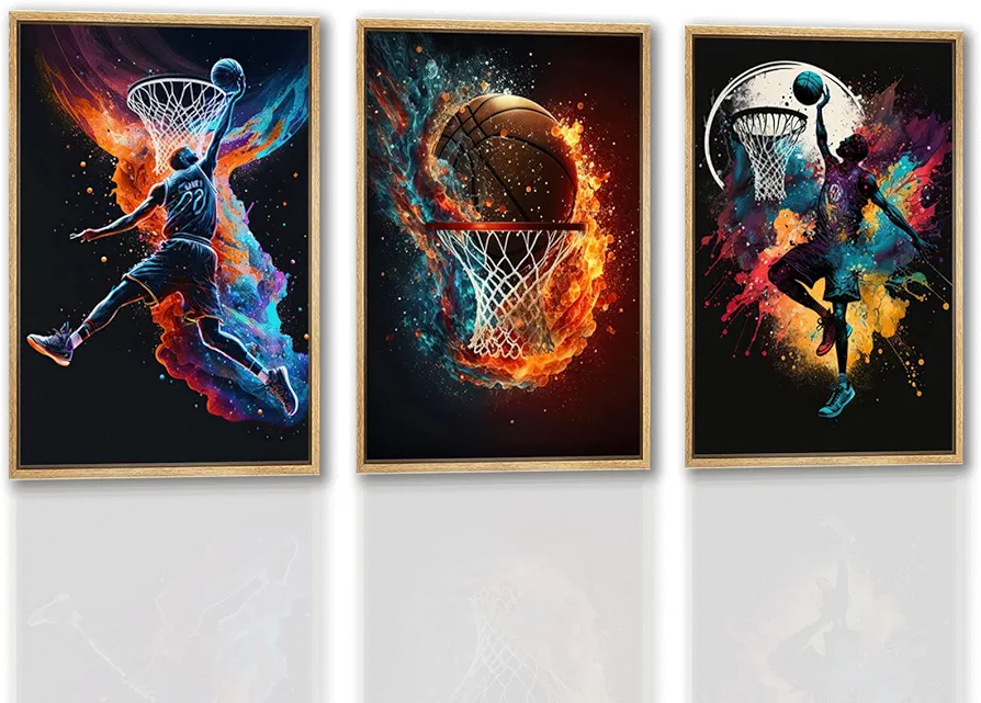 YOXORDQ 3 Pcs Graffiti Basketball Wall Art Sports Canvas Poster Wall Decor Gift for Sports Fans Men Boys Teens Office Bedroom Living Room Basketball Stars Picture Print