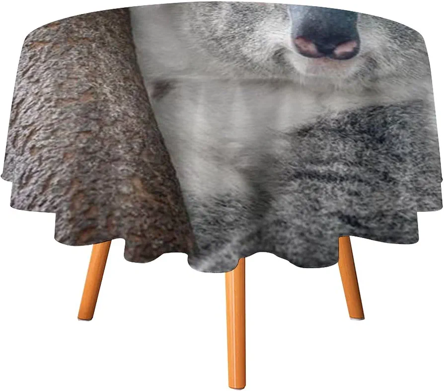 Cute Koala Round Tablecloth Washable Table Cloth Polyester Table Cover for Dining Room Party Picnic 60x60in