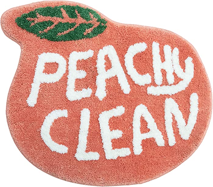 UNIBATH Peach Bathroom Rugs and Mat Cute Cartoon Bath Mat Kids Bathroom Decor Peachy Plush Coral Pink Non-Slip Foot Mat Absorbent Bathtub Rug Washable, 25x21