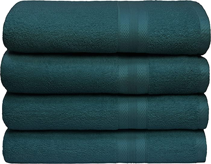 Boutiquo Premium Cotton 4 Pack Bath Towel Set - 100% Pure Cotton - 4 Bath Towels 27X54 - Ideal for Everyday Use - Ultra Soft & Highly Absorbent - Teal