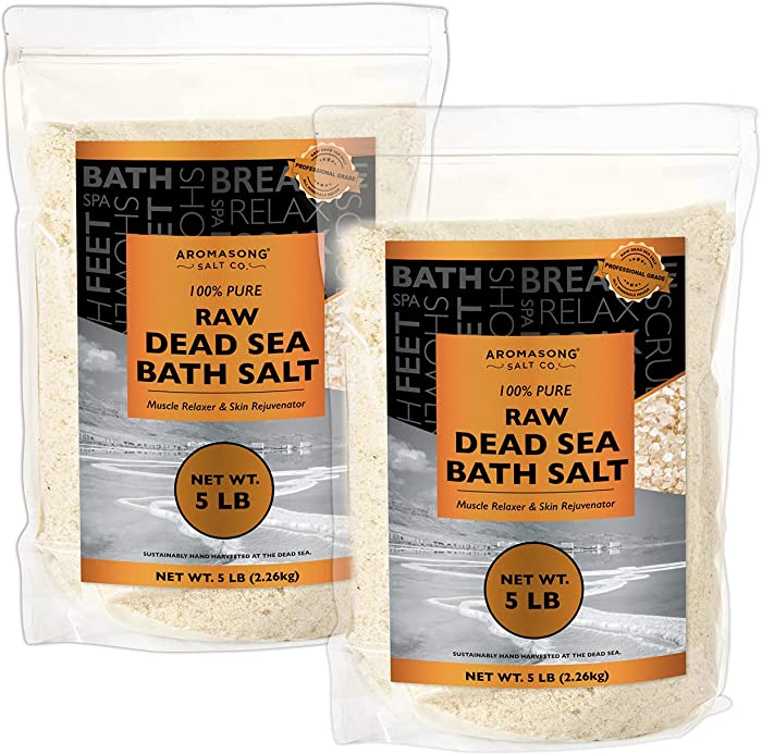 Aromasong Raw Dead Sea Salt for Soaking - Minimal Cleaned Bath Salt Soak - 10 Lbs ( 2 x 5 lb. Bags ) Bulk Resealable Pack - Leaves Your Skin Softer Then Epsom Salt