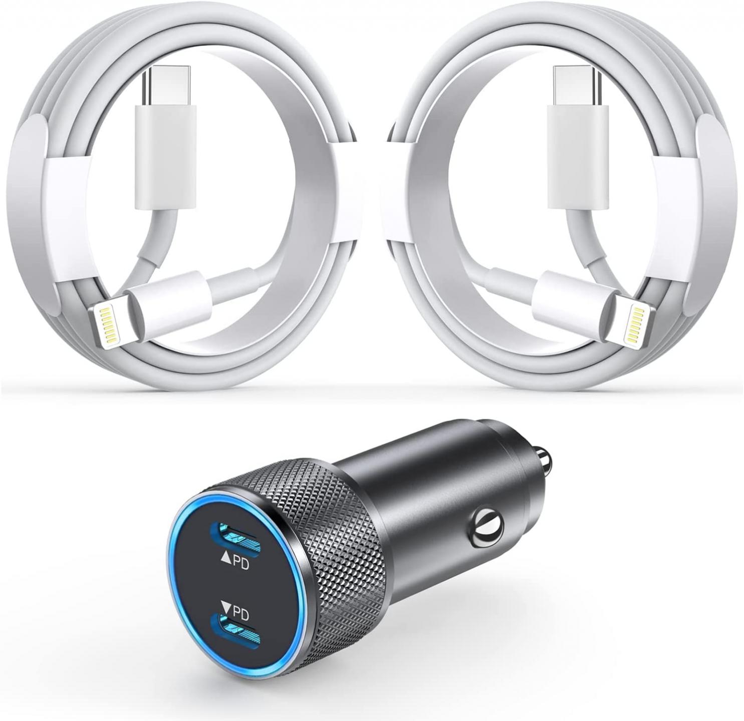 [Apple MFi Certified] iPhone Fast Car Charger, 40W Dual Port USB C Fast Charging Type C Charger Cigarette Lighter Adapter with【2 Pack】3FT USB C to Lightning Cable for iPhone 14/13/12/Pro/iPad/Airpods