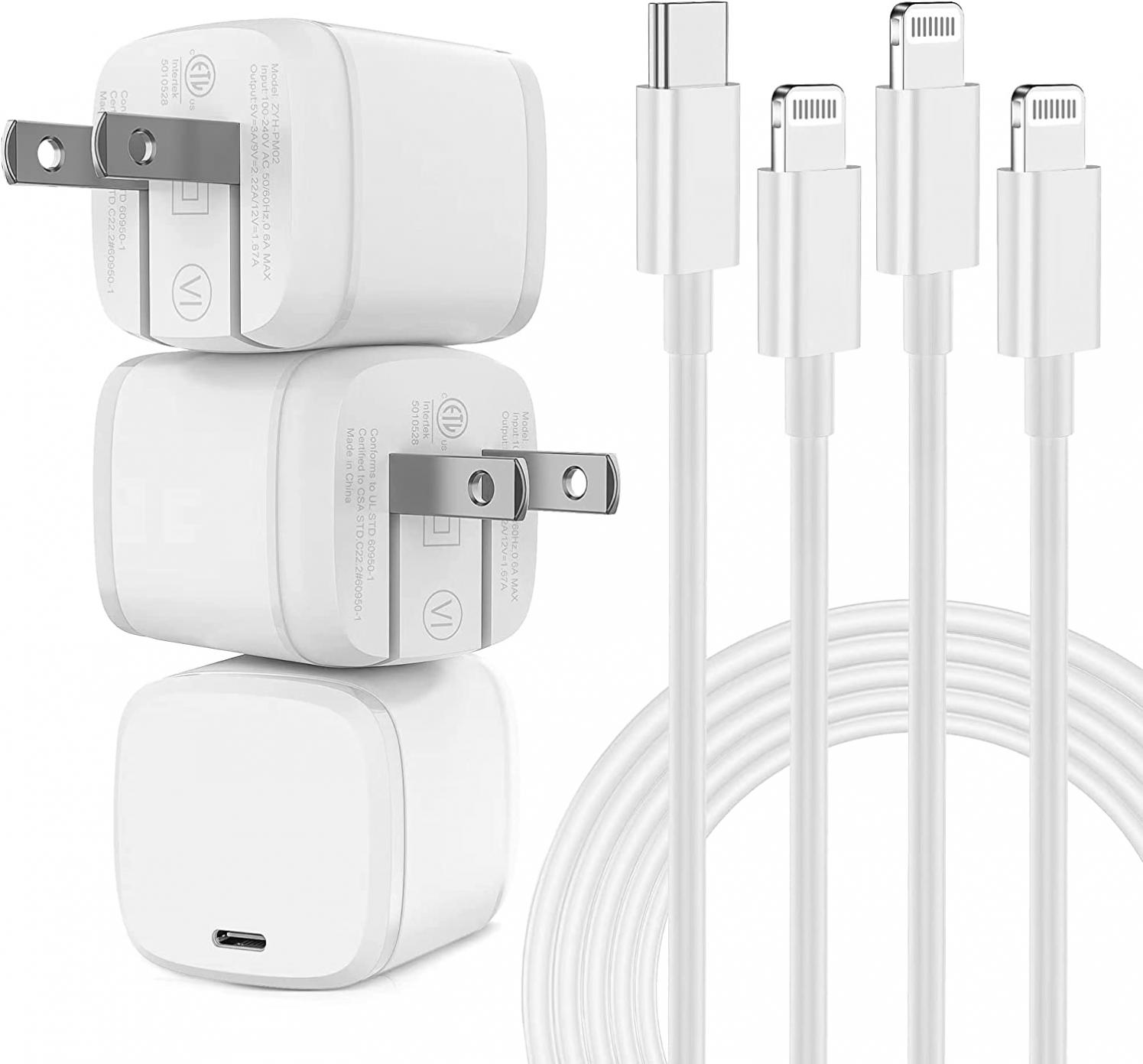 6Pack iPhone 14/13/12 Fast Charger Block(3Pcs), Apple MFi Certified 20W USB C Wall Charger Foldable Portable Plug with 3ft/6ft/10ft USB C to Lightning Cable for iPhone 14 13 12 11 Pro Max/XS/XR/X