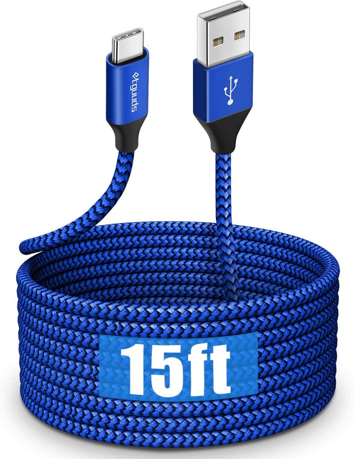 USB C Cable 15ft, etguuds Extra Long USB Type C Cable Fast Charge USB-A 2.0 to USB-C Charger Cable, Premium Nylon Braided Charging Cord - Blue