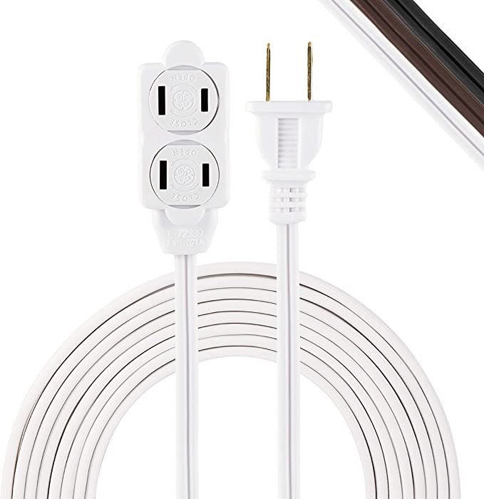 GE 3-Outlet Power Strip, 12 Ft Extension Cord, 2 Prong, 16 Gauge, Twist-to-Close Safety Outlet Covers, Indoor Rated, Perfect for Home, Office or Kitchen, UL Listed, White, 51954