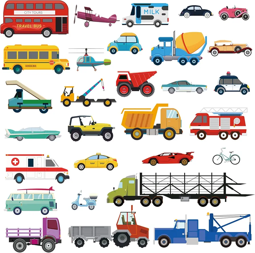 decalmile Cars Wall Stickers Transports Kids Room Wall Decor Peel and Stick Wall Decals for Boys Children's Room Nursery Bedroom Classroom