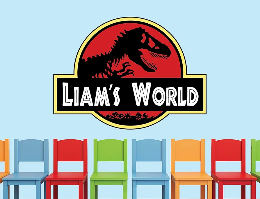 Dinosaur Wall Decal for Kids Room - Custom Name Dinosaurs Sticker for Boys - Personalized Decals T Rex Park Wall Sticker - World Wall Decals Dinosaurs Wall Decor Art Mural Vinyl Stickers