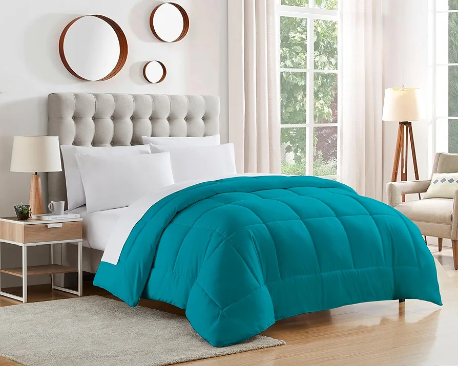 Dorm Room Essentials College Bedding Comforter 1 Piece King Size Solid Color Duvet Insert for College Students Boys and Girls, King, Teal