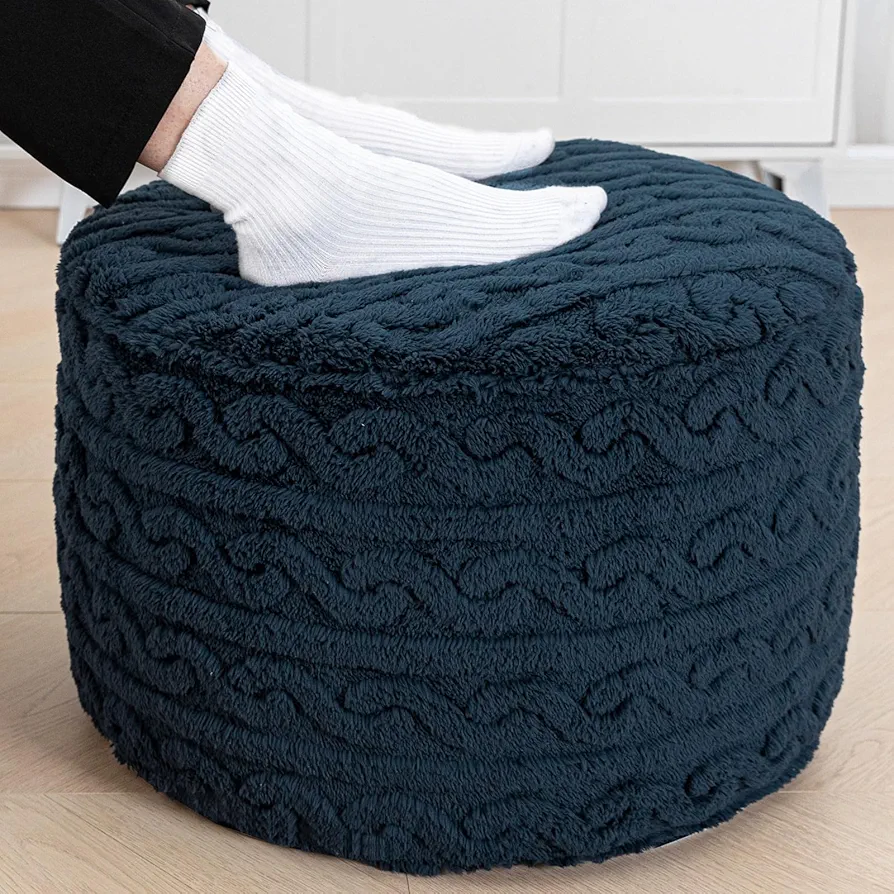 Pouf Ottoman Stuffed 20x20x12 Inches Floor Pouf Plush Fiber Ottoman Foot Rest Under Desk Foot Stool for Living Room, Bedroom (Navy Blue)