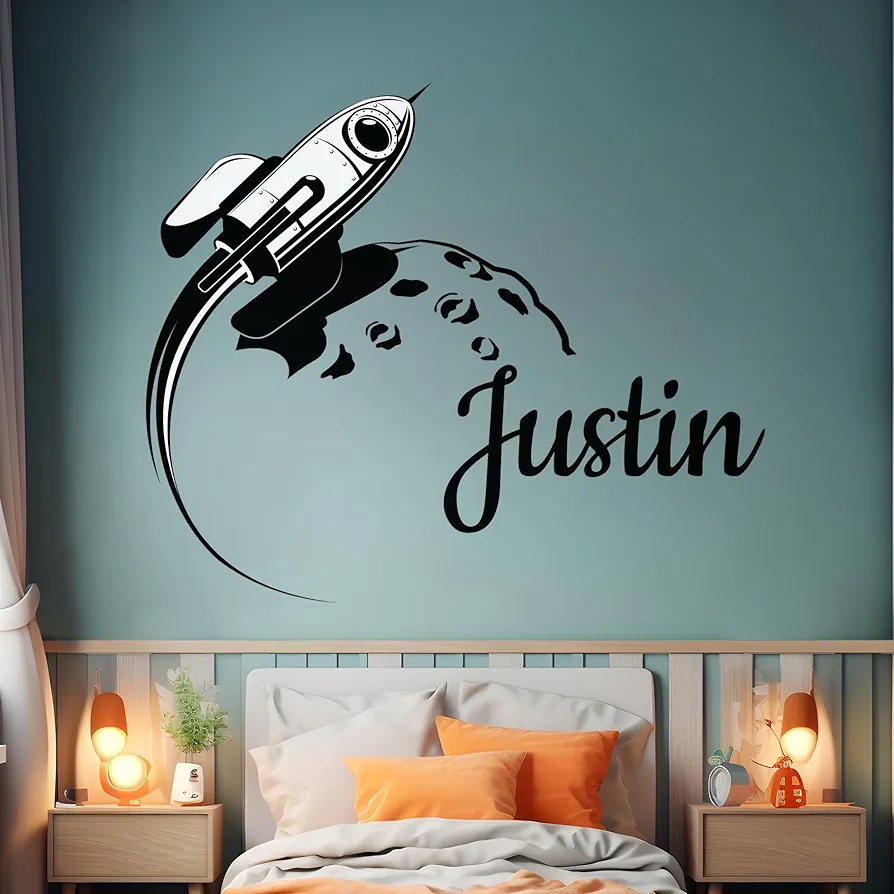 Custom Name Rocket Wall Decor I Space Decor for Boys Room I Decal for Outer Space Room Decor I Cool Decor for Room or Bedroom I Multiple Sizes and Colors for Perfect Space Gifts