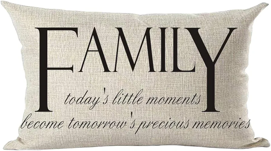 Ramirar Word Art Family Today's Little Moments Become Tomorrow's Precious Memories Decorative Lumbar Throw Pillow Cover Case Home Living Room Bed Sofa Car Cotton Linen Rectangular 12 x 20 Inches