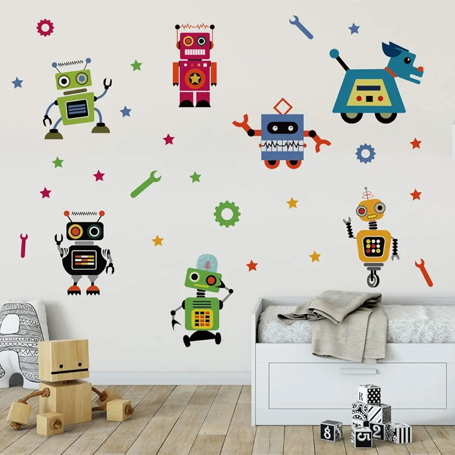 Runtoo Robots Wall Decals Educational Wall Art Stickers for Classroom Kids Boys Bedroom Wall Décor