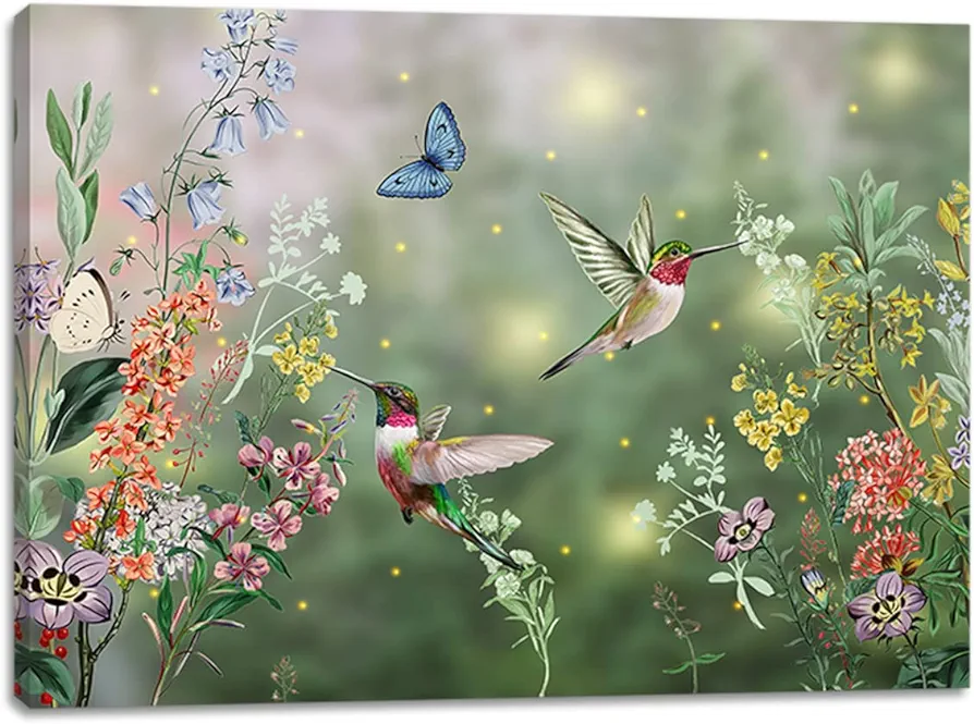 alottagifts Hummingbird Butterfly Lighted Canvas Wall Art Print 16" x 12" With Timer | LED Canvas Wall Art Print Design | Modern Artwork for Living Room (Hummingbird Butterfly, 16" x 12")