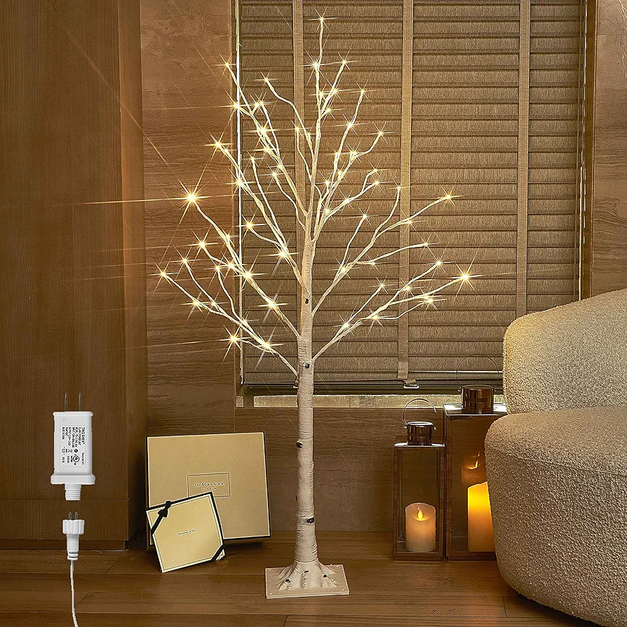 Hairui Lighted Birch Tree Plug in 4FT 72 LED White Twig Tree with Lights for Christmas Holiday Wedding Room Decorations Indoor Outdoor Use