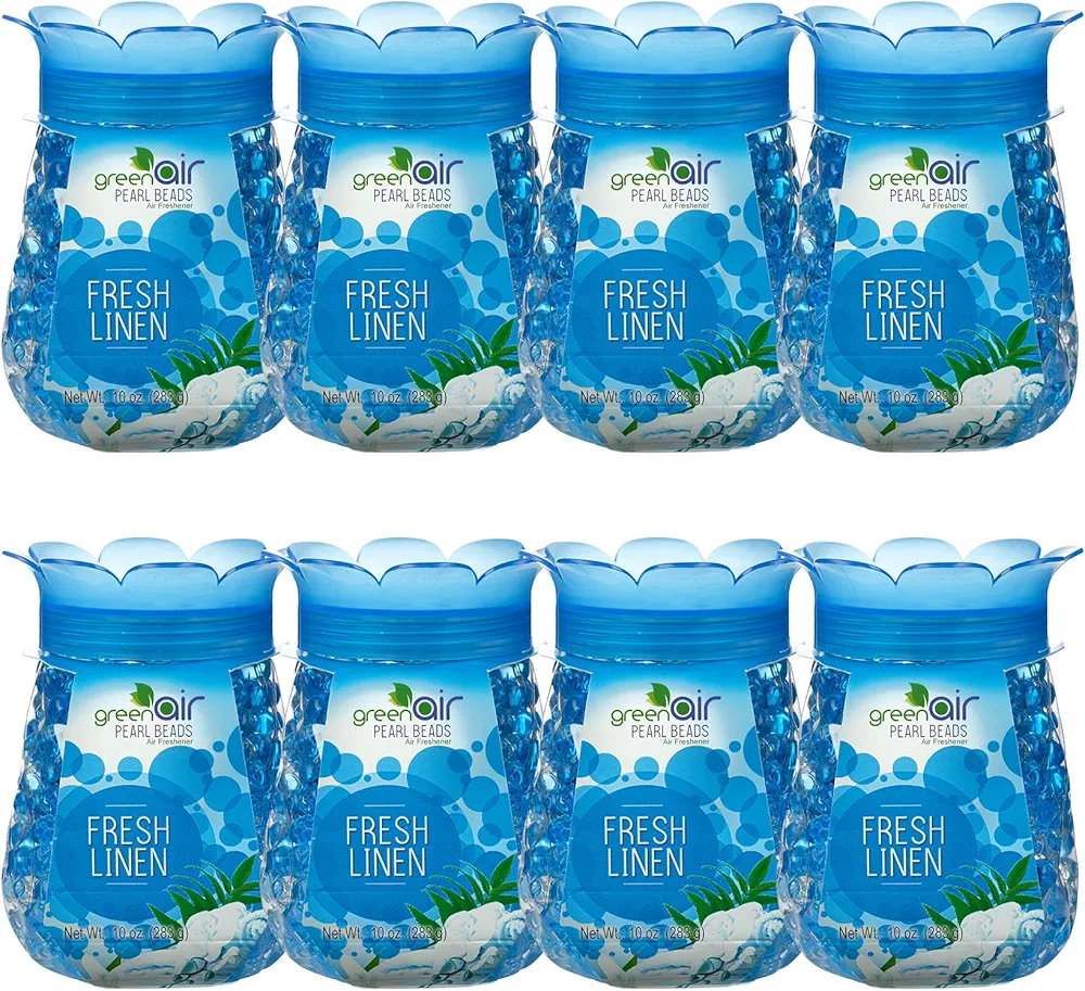 Pearl Air Freshener Beads by Green Air, Odor Eliminator for Home, Long Lasting Room Freshener for Closet, Bathroom, Office, Garage, Fresh Linen Home Fragrance, 10 oz Jar, Value 8 Pack