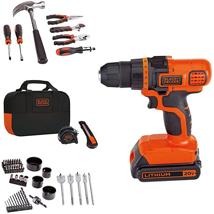 BLACK+DECKER 20V Max Drill & Home Tool Kit, 68 Piece (LDX120PK)