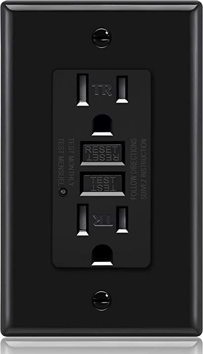 ELECTECK Black TR GFCI Outlet, 15A/125V/1875W, Ground Fault Circuit Interrupter, Tamper Resistant GFI Receptacle, ETL Listed