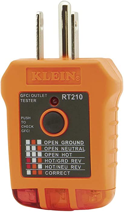 Klein Tools RT210 Outlet Tester, Receptacle Tester for GFCI / Standard North American AC Electrical Outlets, Detects Common Wiring Problems