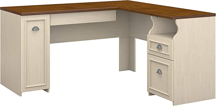 Bush Furniture Fairview L Shaped Desk in Antique White