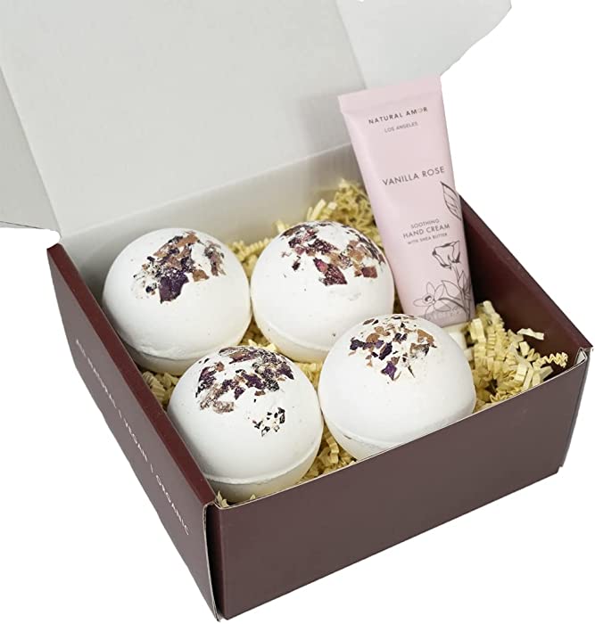 Bath Bomb Bombs Spa Gift Set, Rose Scent Shea Butter for Skin Moisturizing, Fizzy Bath Gift for Women, mom, Birthday Gift